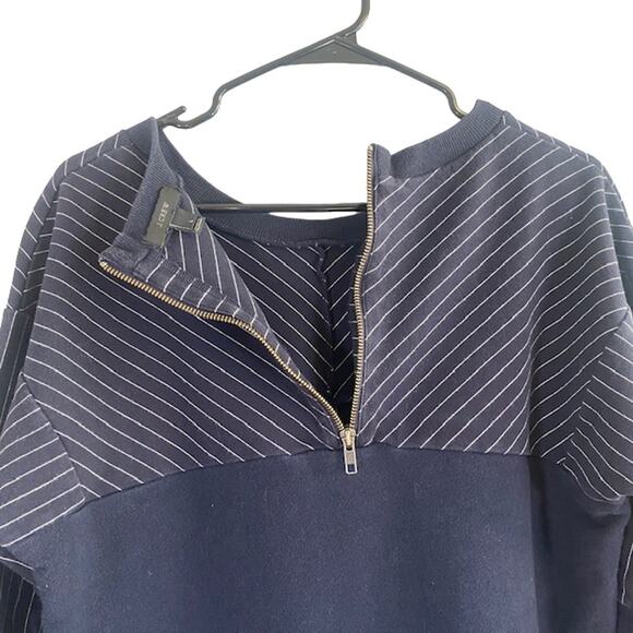 J. Crew Navy Blue Striped Cozy Cotton Blend Pullover Sweatshirt Women Sz L - Picture 3 of 10
